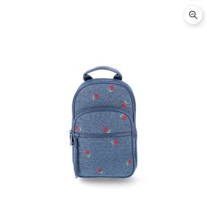 No Boundaries Blue Crossbody Sling Bag with Red Floral Accents